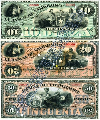 Billetes Facsimilares (5) Banco De Valparaiso A. Banknote Co