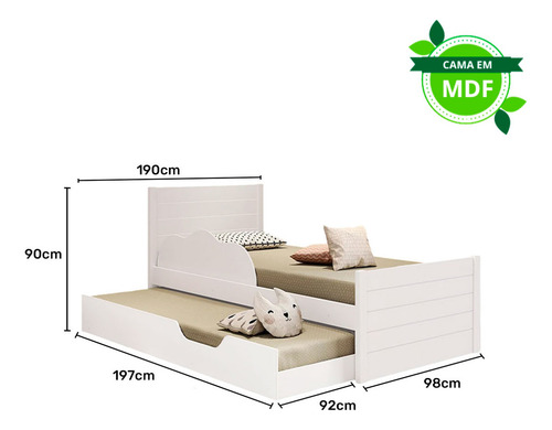 Cama Infantil Com Proteção E Cama Auxiliar 100% Mdf Caixotin Cimol