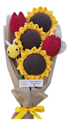 Ramo De Girasoles Tejidos A Crochet 