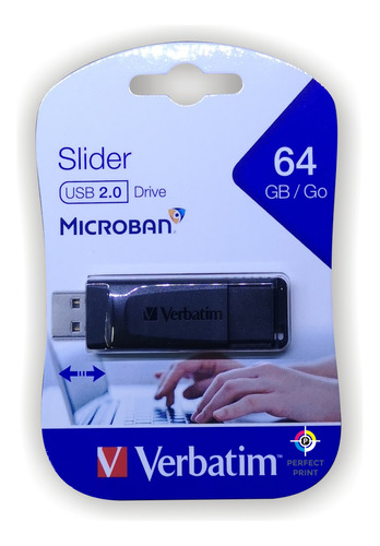 Pendrive 64 Gb Usb Verbatim Slider Retractil Microban