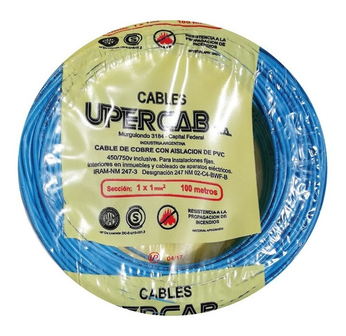 Cable Unipolar 1 Mm Celeste Normalizado 1ra Marca X 15metros