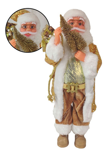 Boneco Papai Noel Natal Natalino Arvore Dourado 45cm