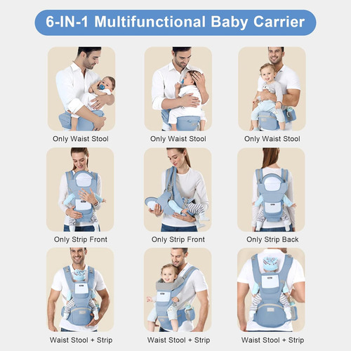 Portabebés Con Asiento Para La Cadera, Ergonómico 6 En 1, Po