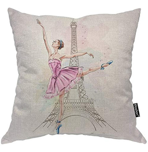 Moslion Ballerina Throw Pillow Cover Eiffel Tower Dancer Par