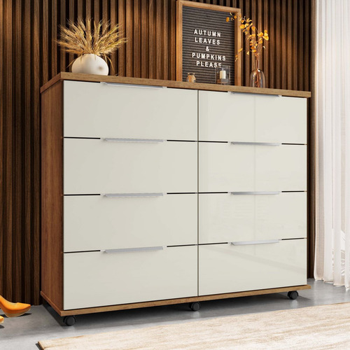 Cômoda 8 Gavetas Athenas Cor Cedro E Areia - Rud Rack