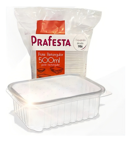 Pote Retangular 500ml Marmita Fitness 24un C/ Tampa Prafesta