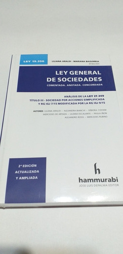 Ley  General De Sociedades  , Comentada.2019 Araldi Liliana
