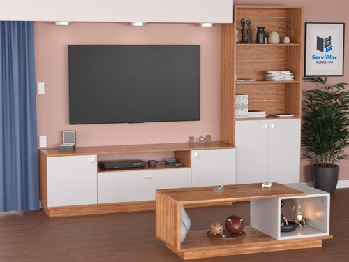 Combo Mesa Tv + Biblioteca + Mesa Ratona Modular Living