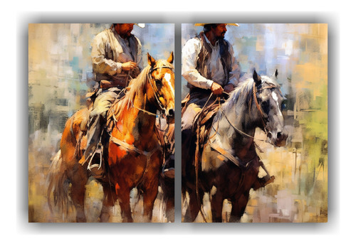 100x75cm Set 2 Lienzos Tonos Simple Western Cowboy Flores