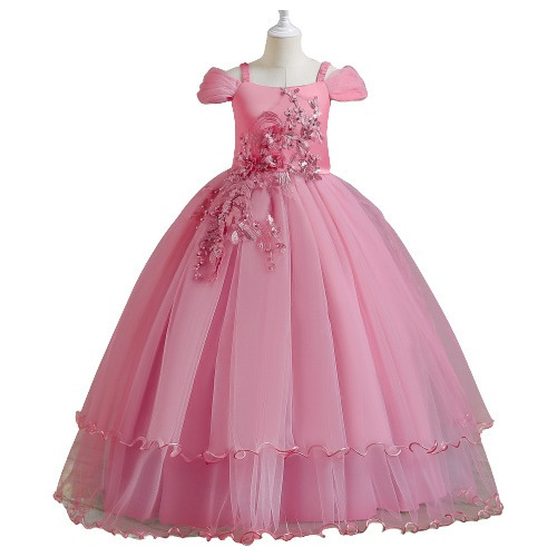 Vestido De Princesa Esponjoso De Malla Bordada Para Niños