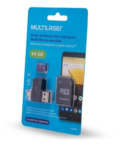 Cartão Memória 64gb Pendrive Micro Usb Multilaser 4x1 Mc152