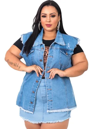 Colete jeans plus cheap size mercado livre