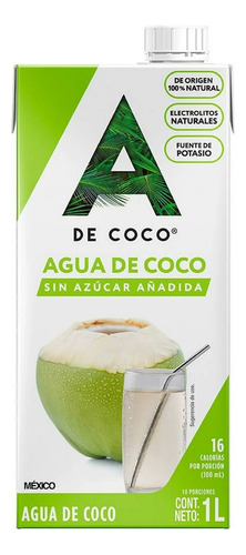 Agua De Coco Natural Electrolitos 1 Lt A De Coco Caja 12 Pzs