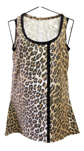 Musculosa Elastizada Animal Print Con Detalles De Puntilla