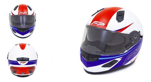 Casco Integral Fp Racecraft 856c Bco Rojo Azul Certificado