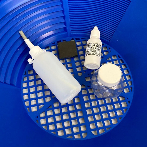 Kit Garimpo Gold: Bateia Peneira Sugador Pote E Teste Ouro