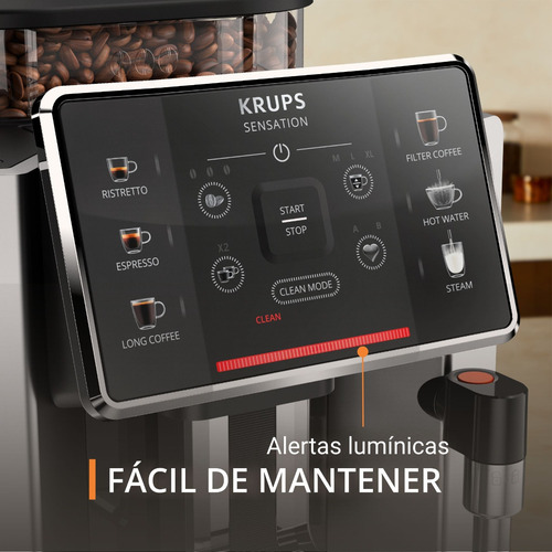 Cafetera De Espresso Automática Sensation, Krups, Ea910emx Negro/plata