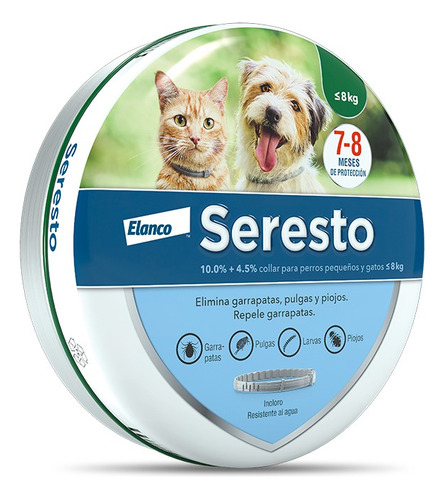 Imagen 2 de 6 de Seresto Collar Perros Y Gatos -8kg Para Pulgas Y Garrapatas