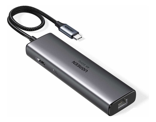 Hub Ugreen Cm512 6 En 1 Usb/rj-45 /usb-c/ Hdmi-45000 Color Gris