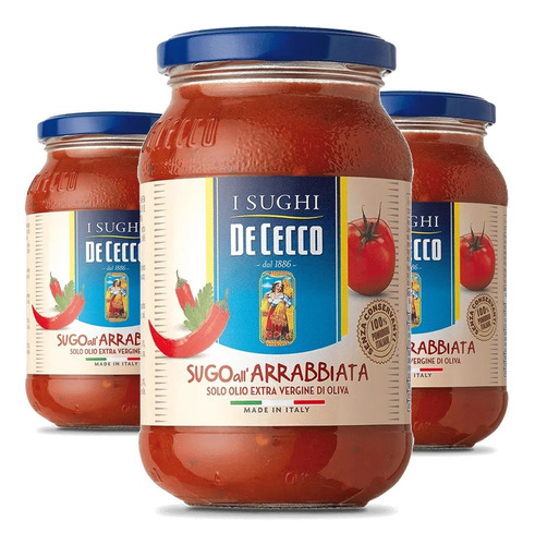 3x Molho Sugo All' Arrabbiata De Cecco 400g