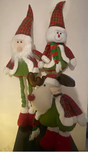 3 Muñecos De Navidad Reno Santa Claus Muñeco De Nieve 53cm
