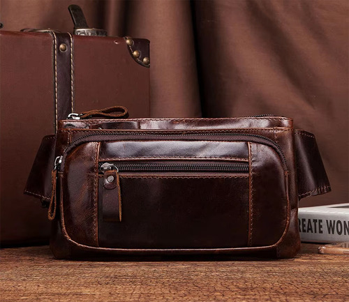 Riñonera Cuero Genuino Para Hombre, Bolsa De Pecho De Viaje