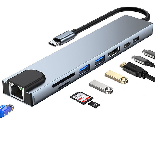 8 En 1 Usb 3.0 Hub Usb Adaptador C A Hdmi Pd Rj45 Ethernet