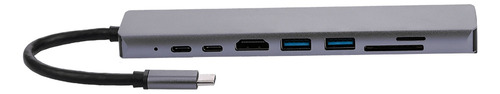 Base Usb-c For Portátil 8 En 1: Pd, Usb, Hdtv, Sd, Tf, Rj45