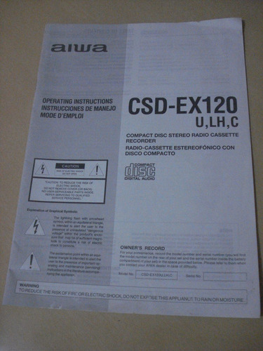 Manual De Instruções Aparelho De Som Aiwa Csd-ex120 T528