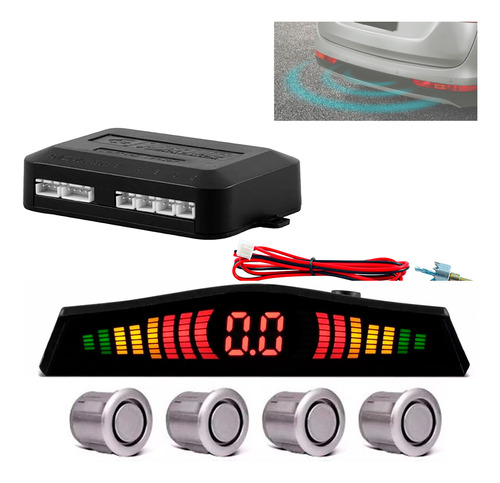 Sensor Estacionamento Ré Fiesta 4 Pontos Prata Display Led