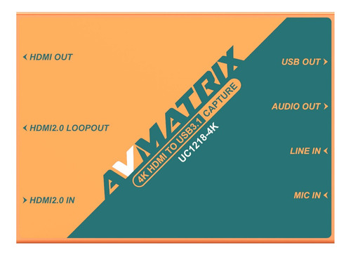 Capturadora Avmatrix Uc1218-4k Video-audio Hdmi 2.0 Usb 3.1