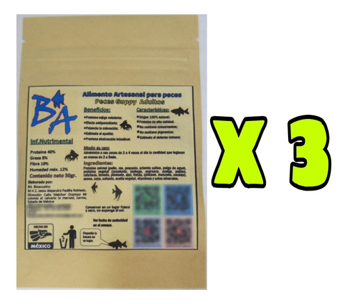 Alimento Ba Bioacuatixz Guppy Adultos Mantenimiento 50g 