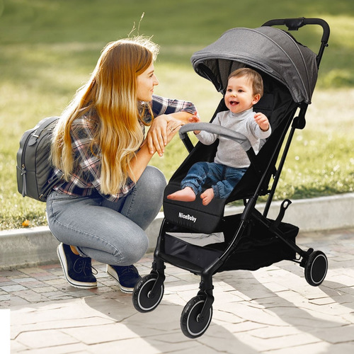 Carriola Compacta De Aluminio Para Bebe Con Plegado Fácil Negro Gris