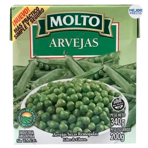 Imagen 2 de 2 de Arvejas Molto Secas Remojadas Sin Tacc Libre De Gluten