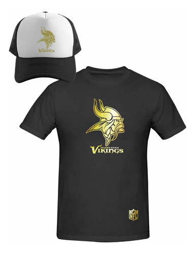 Kit Playera + Gorra Estilo Minnesota Vikings Nfl Gold