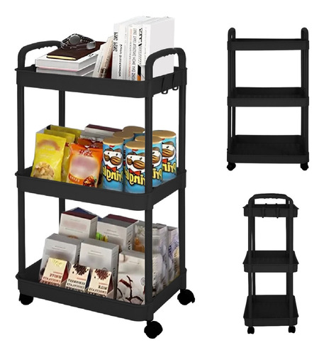 Carrito Auxiliar Organizador Almacenaje Multiusos 3 Niveles Color Negro