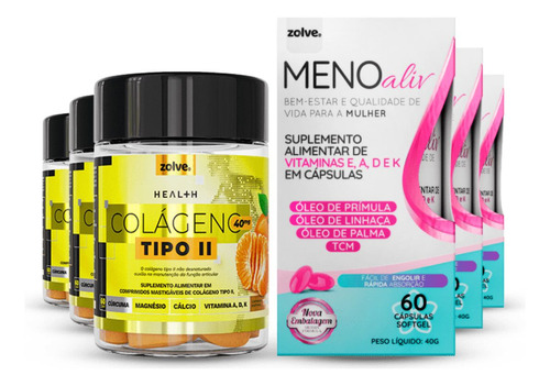 3 Potes - Meno Aliv + Zolve Colágeno Tipo Ii - Kit 90 Dias