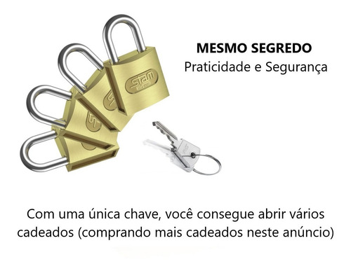 Imagem 2 de 5 de Cadeado Chave Mesmo Segredo Zamac Latonado E-coat Stam 25mm