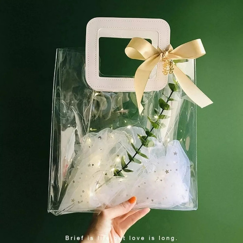 15 Bolsa Regalo Con Asa Transparentes Boda Bautizo Recuerdos