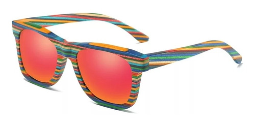 Gafas De Sol En Madera Skate Filtro Uv400 Lente Rojo