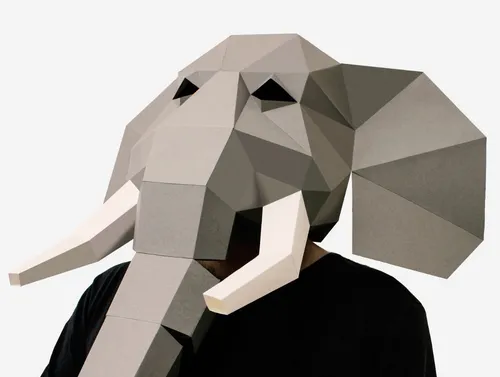 Máscara Elefante Con Trompa Móvil Halloween Poligonal 3d