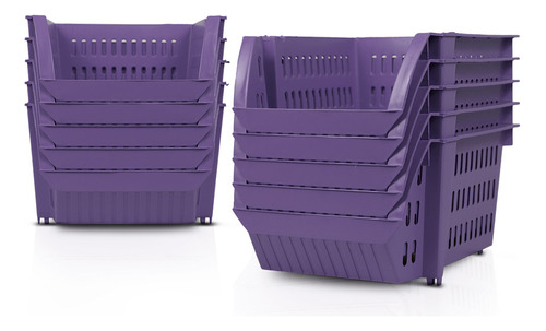 Kit 10 Bin Organizador Mini Cesto Encaixável Roxo