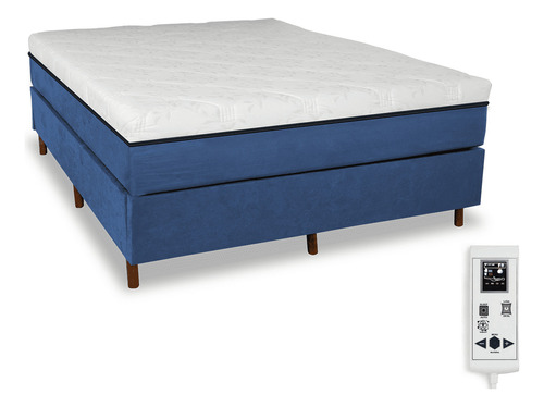 Eco New Colchoes cama box mais colchão massageador 1000 massagem Casal cor azul