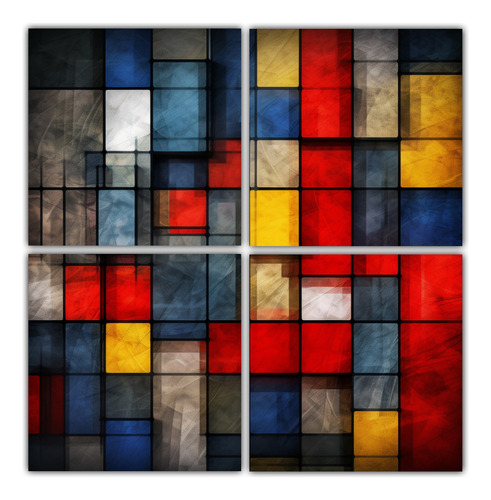 100x100cm Cuadro Composición Adorno Estilo Piet Mondrian