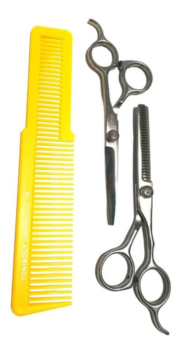 Imagen 2 de 2 de Combo Tijeras De Corte + Degrafilar Acero Pro + Peine Carbon