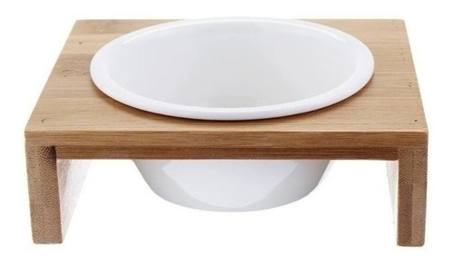 Imagen 5 de 7 de Comedero Sencillo Base En Madera Y Cerámica Para Gatos