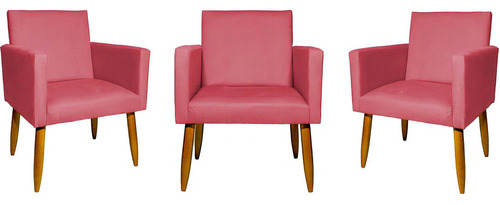 Kit 3 Poltronas Cadeiras Para Escritório Pé Palito Castanho Cor Rose Desenho do tecido Suede