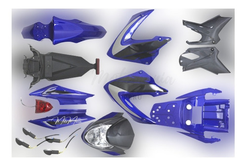 Kit Plasticos Para Moto Gy8-b Azul Con Faros