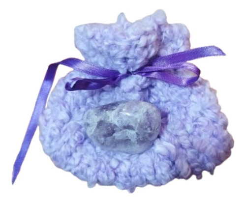 Cristal Energético Amatista Meditación Bolsa Artesnal Tejida