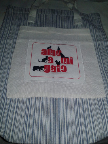 Bolsa De Algodon Estampada Con Bolsillo Amo A Mi Gato